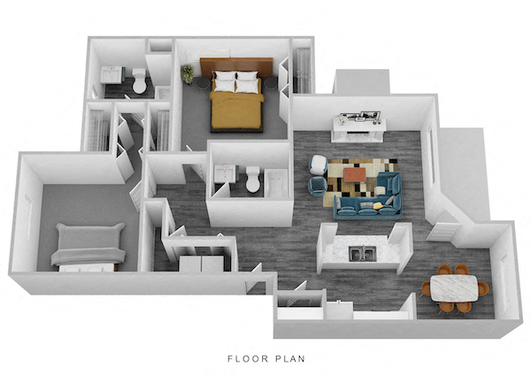 Floor plan for 2 beds, 2 baths, 1054 sqft
